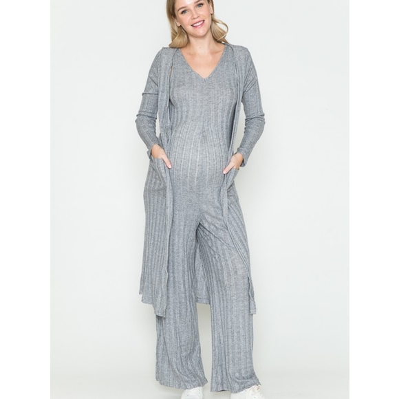 Maternity Ribbed Jumpsuit & Cardigan Set - Picture 8 of 8